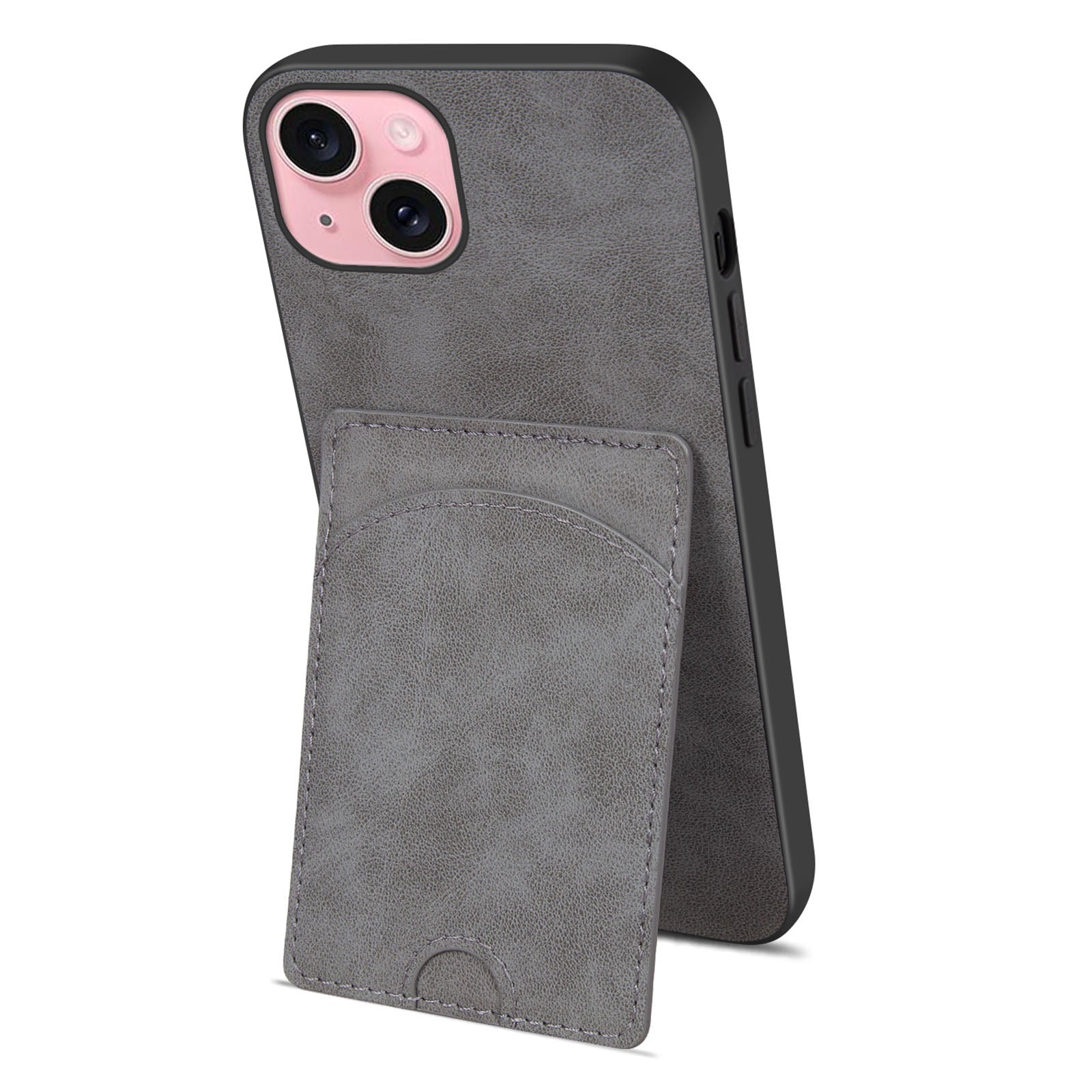 For iPhone 15 Plus Case Kickstand Leather Coated TPU Phone Cover with Card Slot For iPhone 15 Plus Case Kickstand Leather Coated TPU Phone Cover with Card Slot